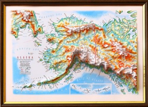 ALASKA. 3 D relief wall map with panorama effect 330*248*30 mm, ISBN  4820092270336 - köp på nätet på webshop 